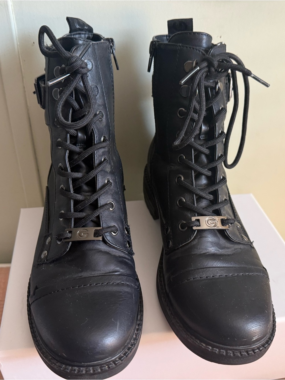 GBG Los Angeles Black Lace-Up Combat Boots